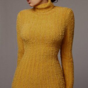 JLUXLABEL | Mustard Jazlene Fuzzy Sweater Dress